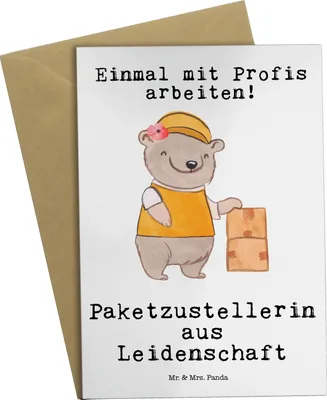 Produktbild von Mr. & Mrs. Panda neujahrskarte Paketzustellerin Leidenschaft - Weiß - Geschenk, Glückwunschkarte, Paketbotin, weihnachtskarten, einladungskarten, Spruch, Witzig, Lustig