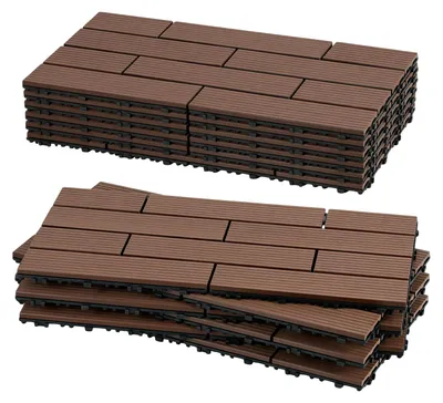 Produktbild von Vigevee WPC Terrassenfliesen 9 m², 30 x 60 cm 54 Stücke, Terrassendielen mit 10 Latten in Holzoptik, für Garten Balkon Bodenbelag mit Drainage und Klicksystem, Braun