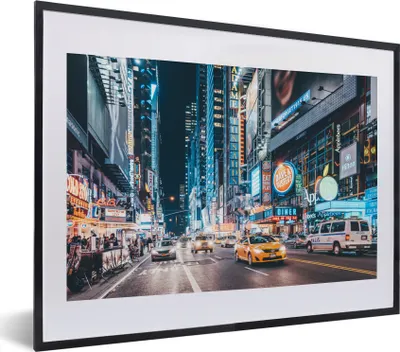 Produktbild von MuchoWow® MuchoWow® Gerahmtes Poster New York bei Nacht 40x30 cm - Poster mit zchwarzem Bilderrahmen - Bilderrahmen - Poster im Rahmen