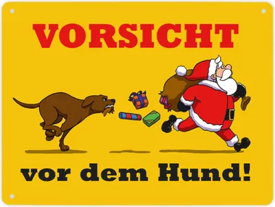 Produktbild von Metallschild XL in 21x28 cm mit Spruch und Weihnachtsmotiv - Vorsicht vor dem