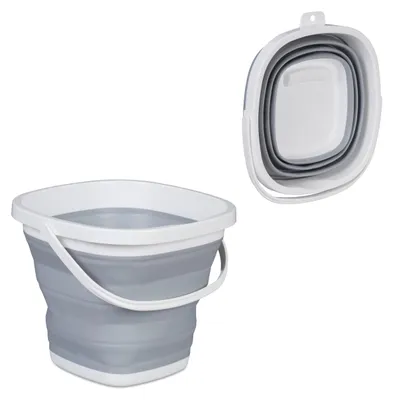 Klappbarer Eimer 10 L, quadratisch, mit Henkel & Ausgießer, grau/weiß