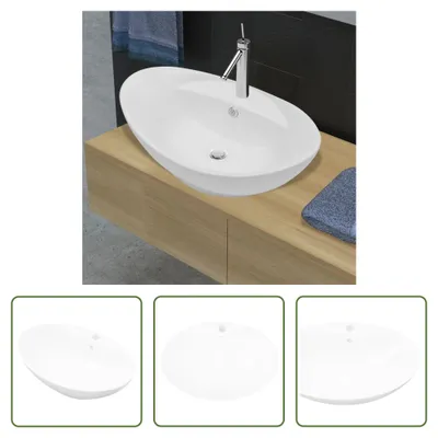 Produktbild von Luxus-Keramikbecken Oval mit Überlauf und Wasserhahnloch