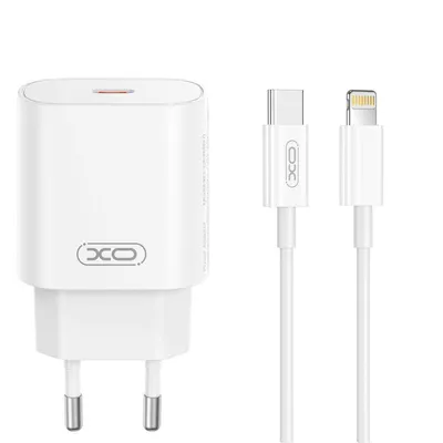 Produktbild von XO Wandladegerät CE25 PD 25W 1x USB-C weiß + Kabel USB-C - Lightning