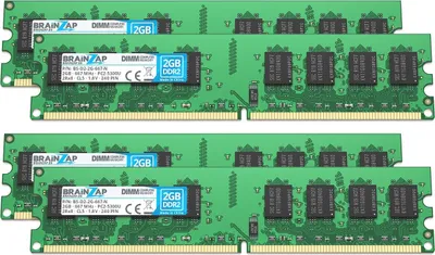 Produktbild von BRAINZAP 8GB DDR2 RAM DIMM PC2-5300U 2Rx8 667 MHz 1.8V CL5 Computer PC Arbeitsspeicher (4x 2GB)