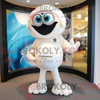 Obrázek produktu pro Postava REDBROKOLY maskota bílého ragbyového míče oblečená v obleku a šátcích