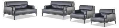 Produktbild von Sofa-Set Komplett Schwarz Sessel 2-Sitzer Ledersofas Modern Sitzmöbel