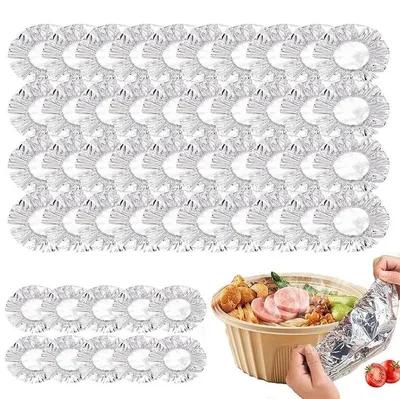 Produktbild von Wiederverwendbare Alufolie 50 Stück, Lebensmittelabdeckung hitzebeständig bis 120°C, Frischhaltefolie für Küche, Töpfe, Schüsseln & Pfannen