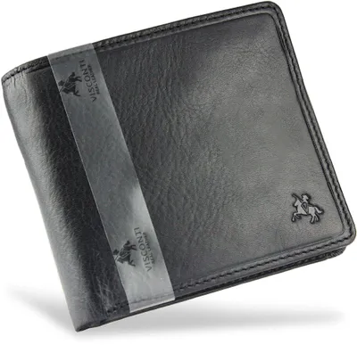 Immagine prodotto di Portafoglio da uomo Visconti in vera pelle, nero, con protezione RFID, dimensioni 11x9x2,5 cm, modello TSC46