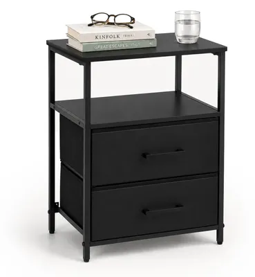 Image de Relaxdays, table de chevet, lot de 1, 2 tiroirs et étagères, dimensions : 61 x 38 x 28 cm, table de nuit, noir, Image générée par une IA