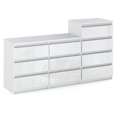 Produktbild von STIV Möbel | Kommodenset mit 10 Schubladen (6+4) | Weiß Matt / Weiß Hochglanz | 160 cm | modern & grifflos | Schlafzimmer & Wohnzimmer