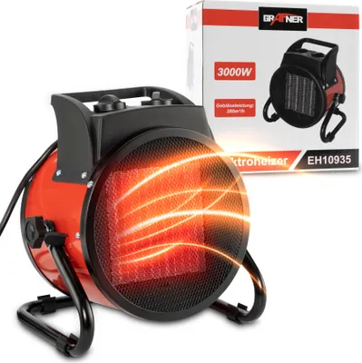 Produktbild von Grafner XXL Keramik Heizlüfter mit 3000 Watt 3KW, 3 Heizstufen, automatischer Thermostat, kraftvoller Turbo Heizer, PTC-Element, Überhitzungsschutz, Bauheizer elektrisch, Elektroheizung, Zeltheizung