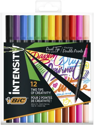 Immagine prodotto di Bic 989695 Penna in fibra BIC DUAL BRUSH, 2in1, confezione da 12, colori assortiti