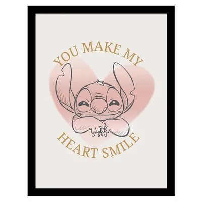 Image de Lilo & Stitch - Poster encadré "Heart Smile" PM8566 (45 cm x 35 cm x 1,7 cm) (Rose/Doré)