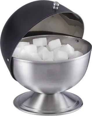 Immagine prodotto di Zuccheriera Relaxdays, acciaio inossidabile, forma sferica con coperchio, per zollette di zucchero e caramelle, A x P: 15,5 x 14 cm, nero/argento