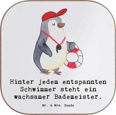 Produktbild von Mr. & Mrs. Panda Untersetzer für Gläser Bademeister schützend - Weiß - Geschenk, Schwimmbad, Berufsliebe, Tischuntersetzer, Gemeinschaft, Wasserhelden, See, Beruf, Meer