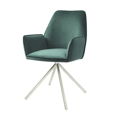 Immagine prodotto di Sedia da pranzo HWC-G67, sedia da cucina Sedia con braccioli, posizione girevole automatica, velluto MVG ~ verde, acciaio inox