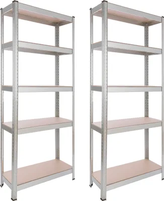 Produktbild von AREBOS Schwerlastregal 2er Set | 180x75x30 cm | 350kg Tragkraft | 5 MDF-Platten | Einfache Montage durch Stecksystem Regal Lagerregal Kellerregal