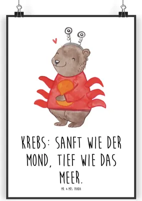 Produktbild von Mr. & Mrs. Panda Bild Krebs Astrologie DIN A3 - Weiß - Geschenk, Sternzeichen, Kunstdruck, Tierkreiszeichen, wandkunst, wanddeko, Plakat, Geburtstagsgeschenk, Wandbild