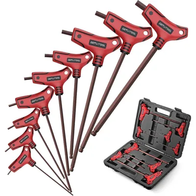 Produktbild von T-Griff Innensechskantschlüssel Set 9tlg Metrisch Kugelkopf S2-Stahl 2-10mm mit Organizer