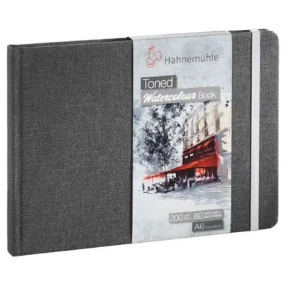 Produktbild von Hahnemühle Toned Watercolour Book Aquarellpapier - 200 g/m² - grau - A6 Querformat - 30 Blatt/60 Seiten