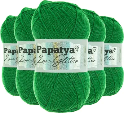 Produktbild von Strickgarn 5 x 100g Papatya Love Glitter Häkelgarn Glitzerwolle Wolle Farbwahl