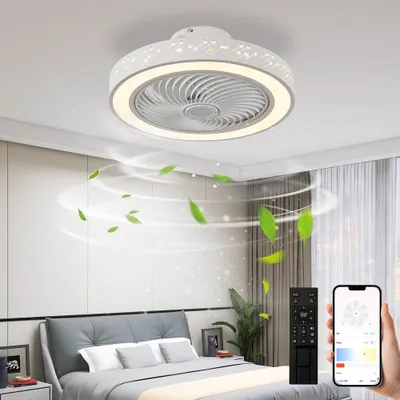 Produktbild von Smart Deckenventilator mit Beleuchtung und Fernbedienung 3000K-6000K Dimmbar LED Deckenleuchte mit Ventilator 6 Windgeschwindigkeit Lüfterleuchte
