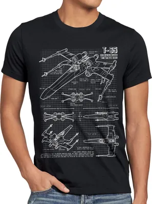 Produktbild von style3 X-Wing Herren T-Shirt blaupause t-65, Größe:5XL, Farbe:Schwarz