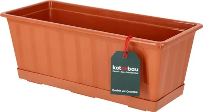 Produktbild von KOTARBAU® Blumenkasten Blumentopf für Balkon 40x18x14cm Terrakotta Balkonkasten Balkongeländer Pflanzkasten mit Untersetzer aus Kunststoff Rechteckig