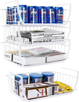 Produktbild von Metallischer Aufbewahrungsbehälter für untere Regalhöhe - 4 Stücke - Schrankorganizer für Küche und Bad - weiß