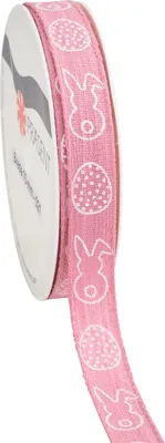 Produktbild von Altrosa Leinenband mit Oster-Motiv, 1.5 cm breit, 2 m lang für Geschenkverpackungen
