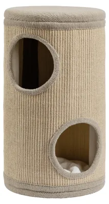 Productafbeelding van Fudajo boskattenhuis, beige, hoogte 61 cm, diameter 35 cm, inclusief kussen. Kattenhuis met 2 ingangen