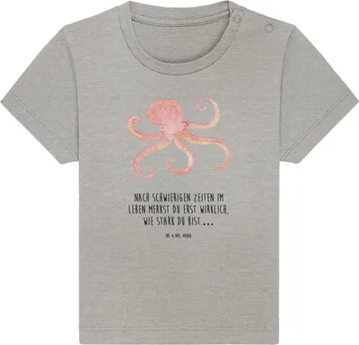 Produktbild von Mr. & Mrs. Panda Babyshirt Tintenfisch 24. - 36. Monat - Heather Grey - Geschenk, Krake, Kleinkind T-Shirt, , Ozean, Baby Shirt, Organic, Lustige Sprüche, Meer, Wasser