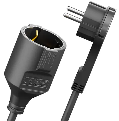 Produktbild von deleyCON 5m Stromkabel Verlängerungskabel mit Flachstecker Schutzkontakt Strom Kabel Verlängerung 3680W Haushalt Büro Multimedia Schwarz