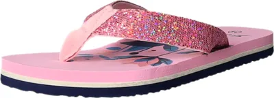 Produktbild von Bequeme Rosa Pantolette aus Kunstleder mit Zehentrenner und schimmernden Pailletten