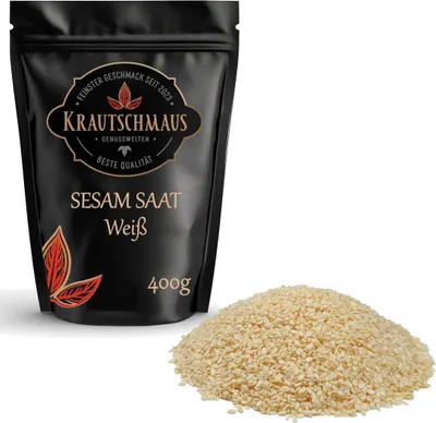 Produktbild von 400g Sesamsamen ganz von Krautschmaus, schonend getrocknet, voller Geschmack