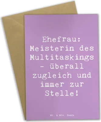 Produktbild von Mr. & Mrs. Panda Grußkarte Spruch Ehefrau Meisterin - Lavendeltraum - Geschenk, einladungskarten, Liebe, Organisation, genesungskarte, weihnachtskarten, Familie, für