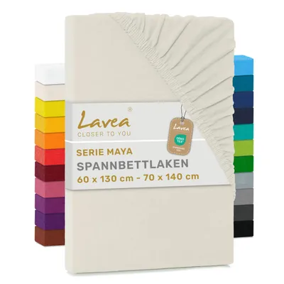 Zdjęcie produktu dla Lavea® prześcieradło z gumką 60 x 130 cm – 70 x 140 cm Maya Jersey, prześcieradło 100% bawełna, materace do 12 cm, prześcieradła z gumką, kremowo-naturalna biel