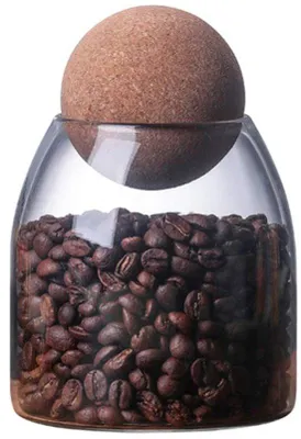 Immagine prodotto di Vetro: barattoli di vetro con tappo di sughero, contenitori per conservare erbe aromatiche, tè, zucchero, caffè e frutta secca