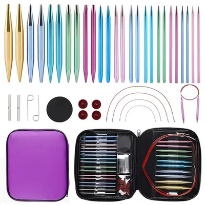 Produktbild von Rundstricknadelset, 3,0  10,0 mm, austauschbare Aluminium-Stricknadeln mit Etui, 13 Paar