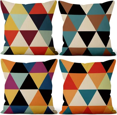 Obrázok produktu pre Sada 4 vankúšikov, 41 x 41 cm, farebné, moderné, geometrické vzory, štvorcové, bavlnené, dekoratívne, vhodné do domácnosti