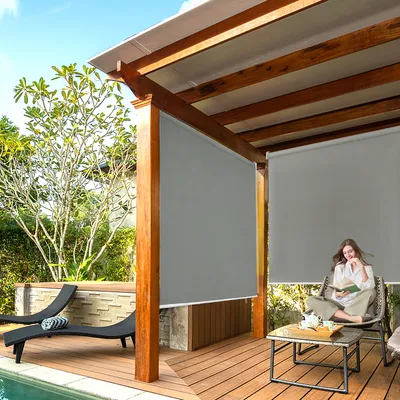 Produktbild von LZQ Außenrollo Senkrechtmarkise Balkonrollo Sichtschutz Sonnenschutz Rollo 140x140cm Outdoorrollo für Fenster & Türen, Grau