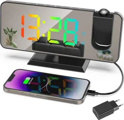 Produktbild von Digitale Wecker mit RGB-Display und USB-Ladefunktion Schwarz