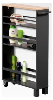 Produktbild von Rollbares Nischenregal aus Spanplatte, Maße: 50 x 15 cm, Höhe: 79 cm, Farbe: Grau, Natur