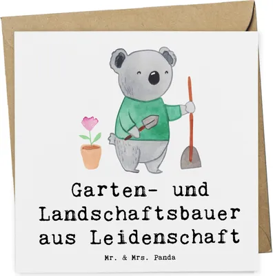 Produktbild von Mr. & Mrs. Panda Grußkarte Garten- und Landschaftsbauer Leidenschaft - Weiß - Geschenk, faltkarte, Glückwunschkarte, anlasskarte, Gärtnerei, Gartenbau, Spruch, Klappkarte