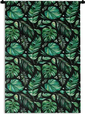 Produktbild von MuchoWow® Wandteppich Wandbehang Vintage - Blätter - Grün 90x135 cm Tapisserie Dekoration Wandtuch - Baumwolle - Wandskulptur