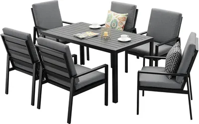Produktbild von MeXo Garten-Essgruppe Gartenmöbel Setaus Aluminium, Garten Sitzgruppe für 6 Personen, (Esstisch mit 6 Stühlen), Balkon Möbel Terrassenmöbel Sit