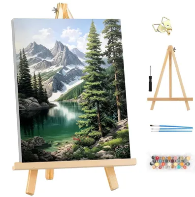 Obrázok produktu pre Sada na maľovanie číslami pre dospelých, rámček, horská krajina, DIY olejomaľba na plátne, akrylové farby, 25x35 cm