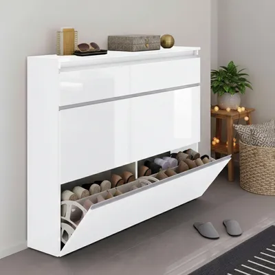 Immagine prodotto di Dmora Scarpiera Amuri 27x120x108h cm Bianco Bianco Lucido, 24 Paia 3 Ante Italy