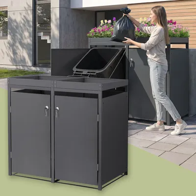 Produktbild von ML-Design Mülltonnenbox 2er mit Pflanzdach für 2 Mülltonnen, 240L 132x80x124cm Anthrazit, Stahl, wetterfest/abschließbar