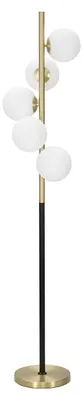 Imagen del producto de Lámpara de pie elegante y oscura de 5 luces. Lámpara de pie minimalista de metal dorado y  con pantalla de vidrio blanco. Altura: 160 cm